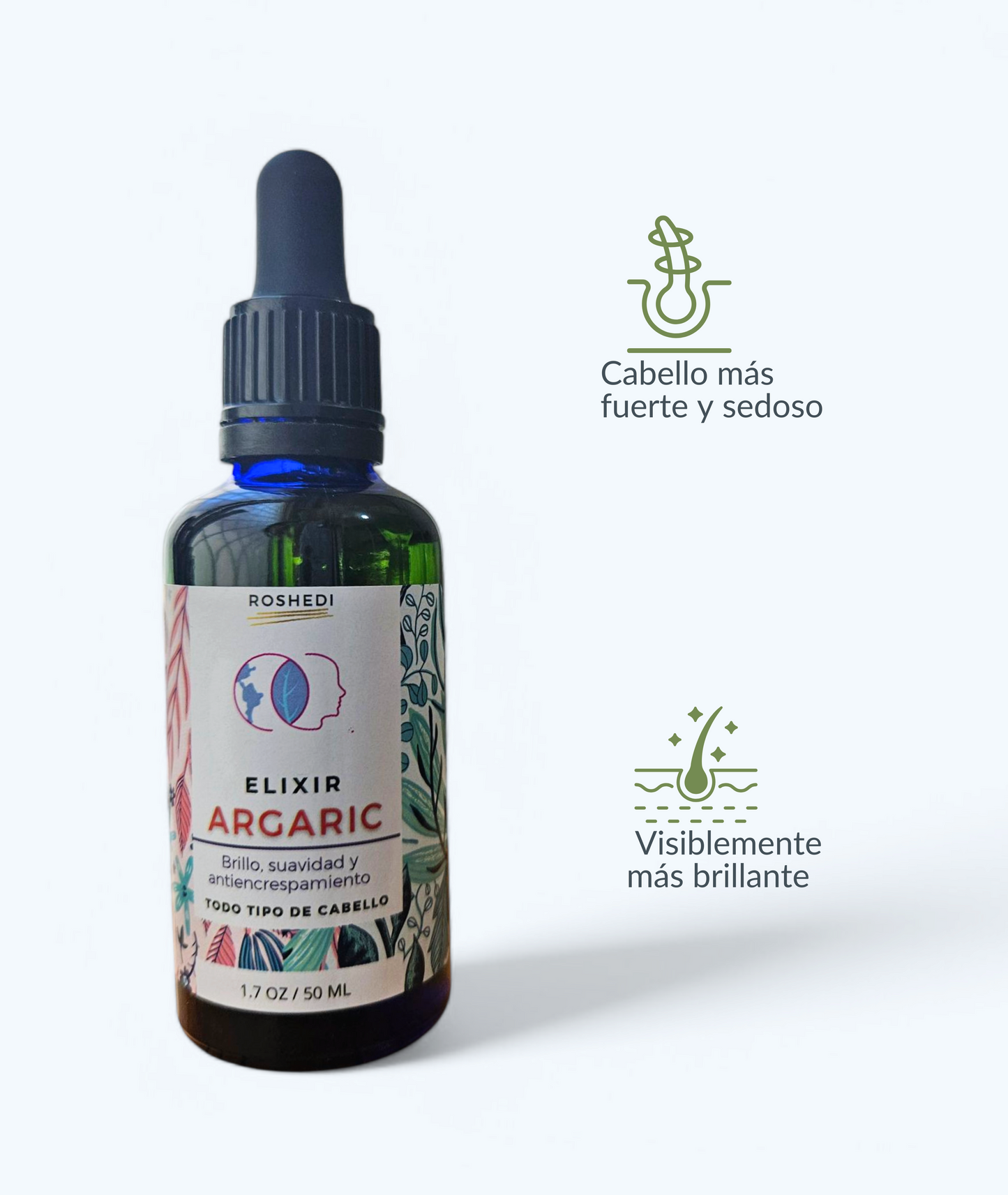 Elixir ligero, nutritivo, equilibrante, ideal para cabellos rebeldes, secos, con frizz. Elixir Argaric