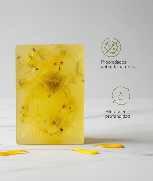 Jabón corporal Caléndula y agua de rosas. Para pieles sensibles y estresadas