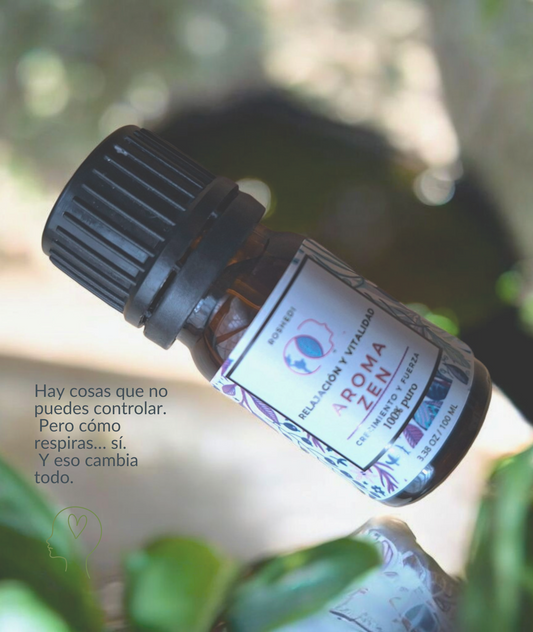 No necesitas un retiro espiritual. Solo necesitas respirar bien… y saber qué estás respirando. AROMA ZEN Blend de aceites esenciales.